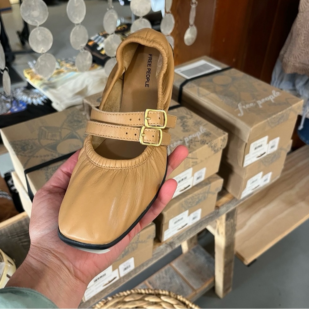 Free People Tan Leather Flats with Vintage Charm | Gemini Ballet Flats